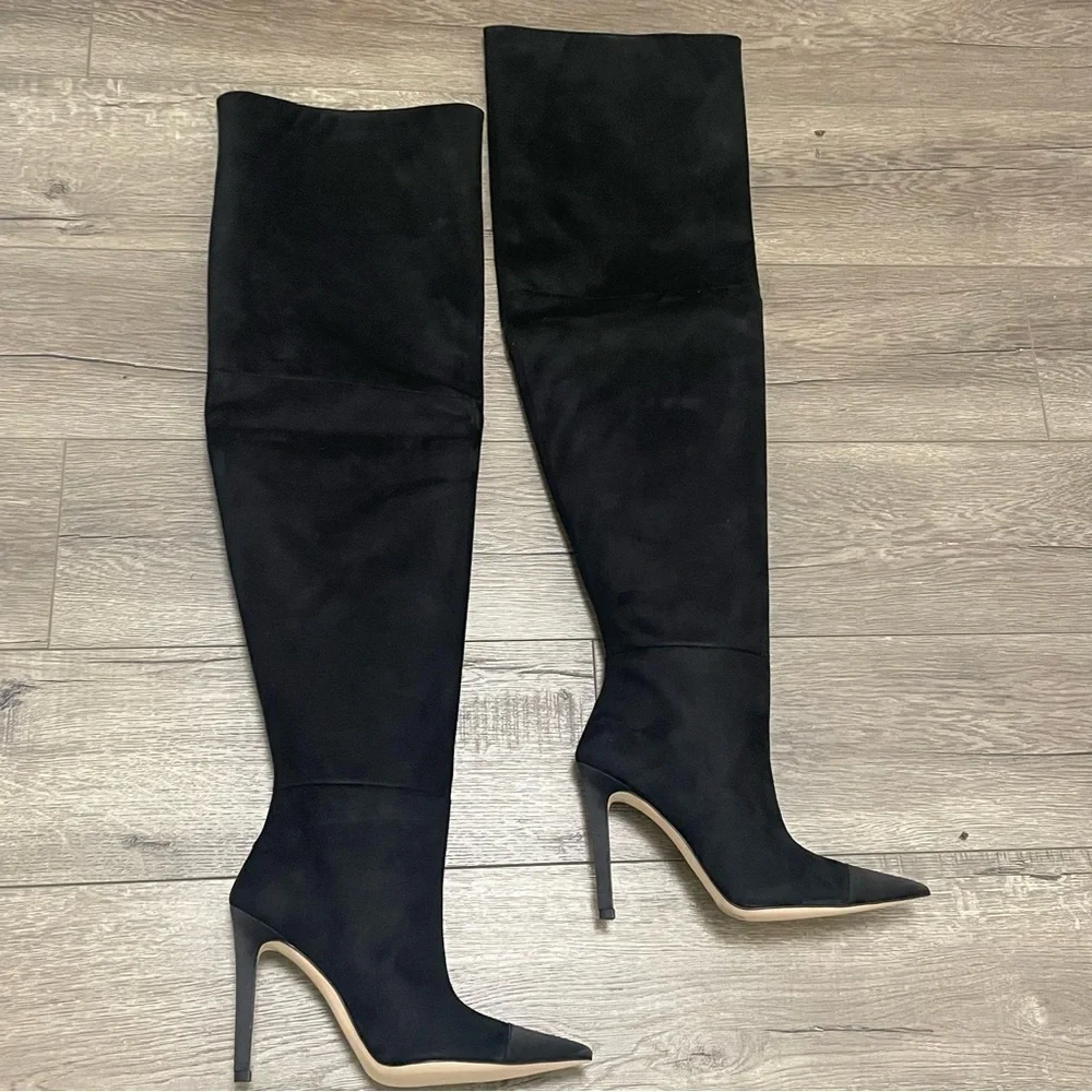 Good American Women's Over the Knee Slouch Boot Black Stiletto NEW Sz 7.5